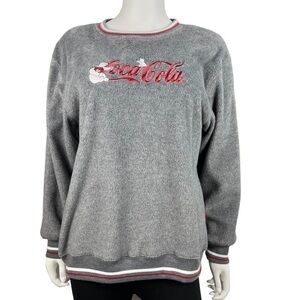 Vintage 90s Coca Cola Gray‎ Fuzzy Crew Neck Sweater Size M (7/9)